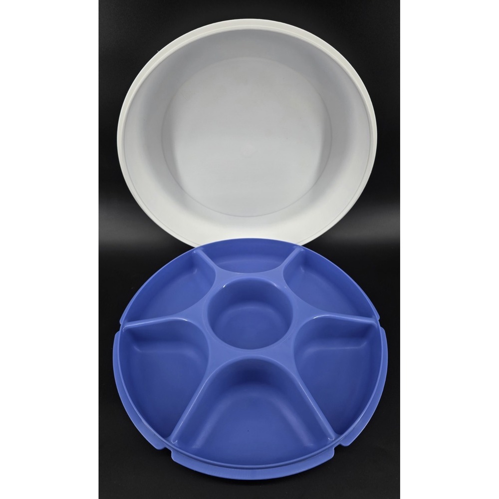 Vtg Tupperware Serving Center Vegetable Fruit Divided Tray 1665 & Lid 1666 Blue